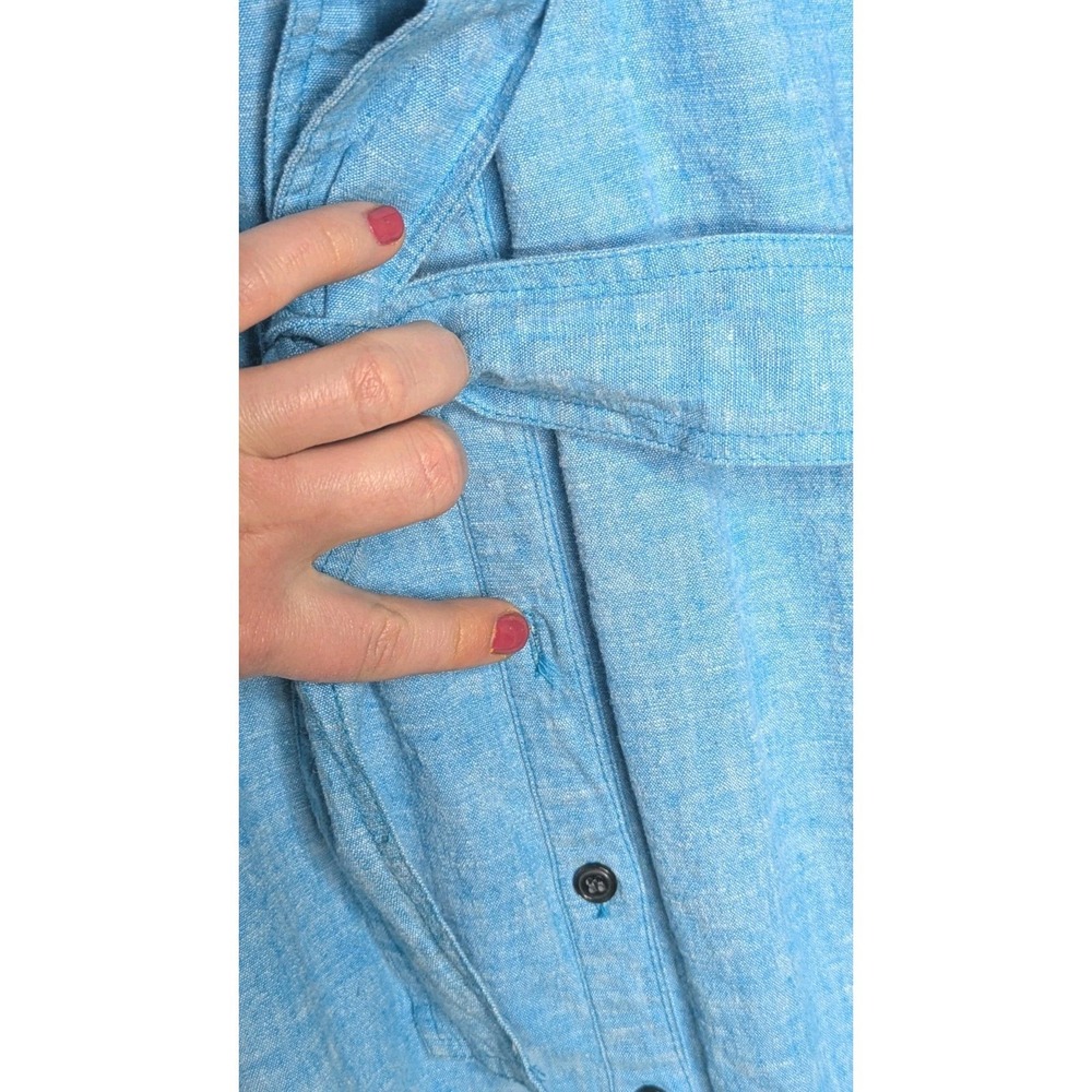 Dialogue Women's Shirt Dress Petite Medium PM Blue Long Sleeve Tie Linen Blend - Picture 4 of 9